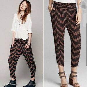 Free People Got Me Twisted Harem Pants Black Print